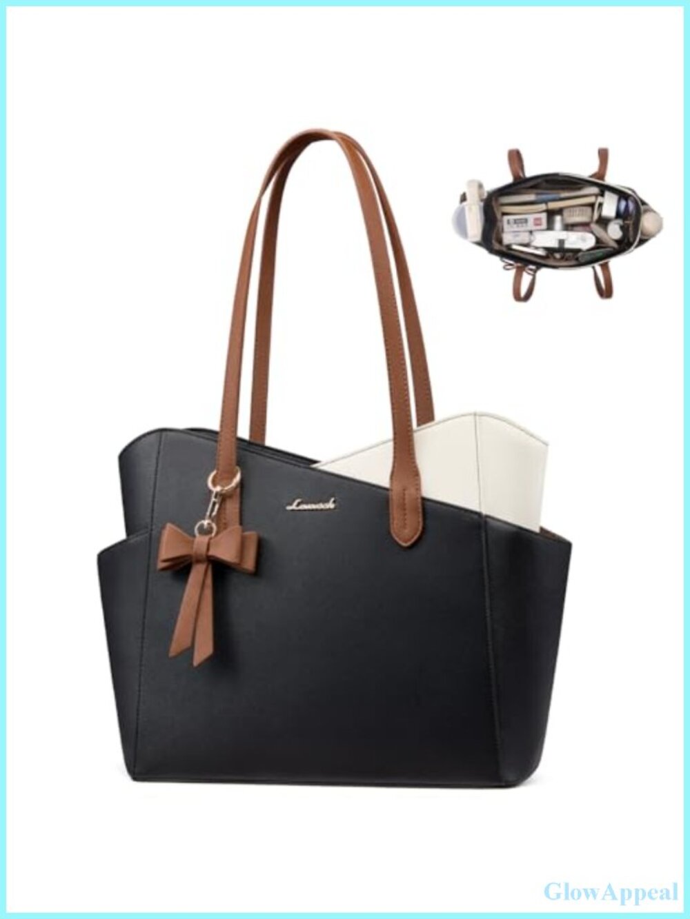 Structured PU Leather Small Tote Purse for Women, 11" iPad, 30oz Bottle